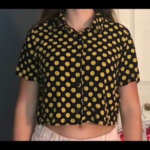 Forever 21 smiley face button down cropped top